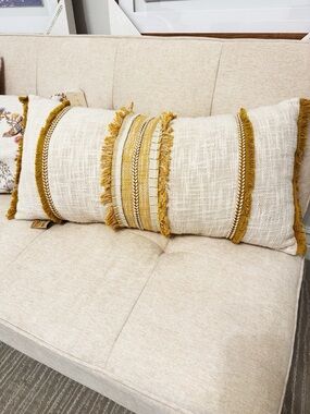 Decorative Pillow From Devi Designs Gold/yellow With Fringe Size 27”x12”